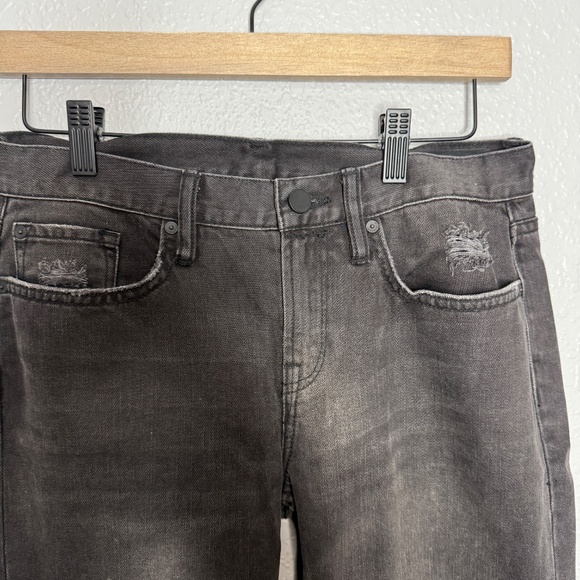 All Saints Philly Black Denim size 26  distressed with embroidered designs -cp - Picture 5 of 11